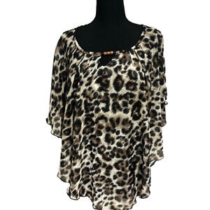 Notations Women's 3x Blouse Top Stretch Leopard Print Flowy City Chic Hip